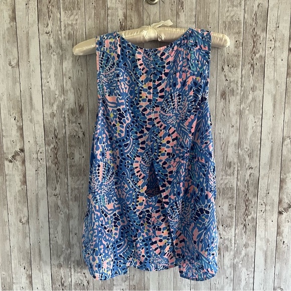 Lilly Pulitzer Blue and Pink Mosaic Silk Open Back Tank Top Medium - Picture 2 of 4